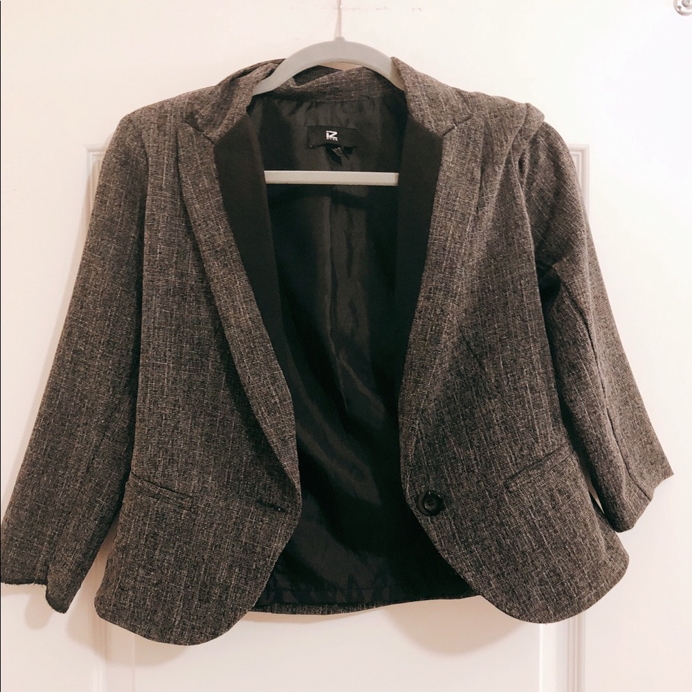 Grey Blazer with Black satin collar trim